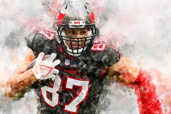 Rob Gronkowski watercolor, Tampa Buccaneers  wall art, Tampa Buccaneers  Rob Gronkowski poster on Canvas,  Rob Gronkowski - Image 2