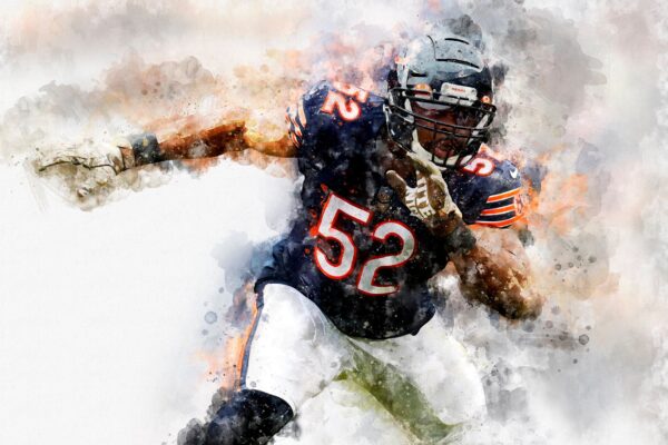 Kahalil Mack poster watercolor, Chicago wall art, Kahalil Mack Chicago Bears wall art poster,Chicago Bears wall art - Image 2