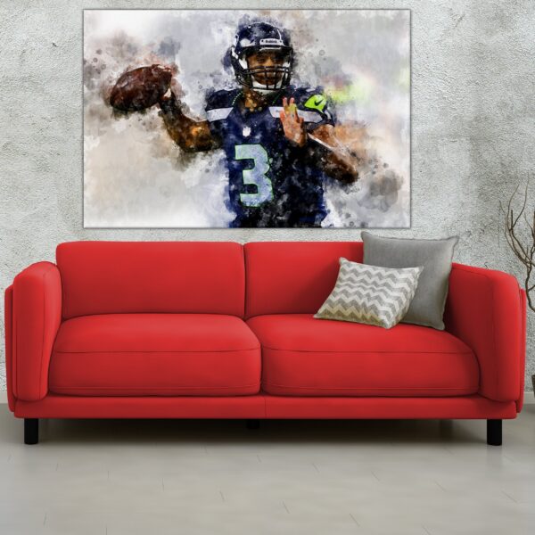Russell Wilson watercolor, Seattle Seahawks wall art, Seattle Seahawks Russell Wilson poster on Canvas - Image 3