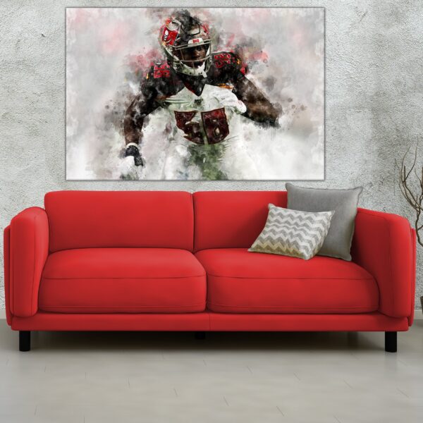 Shaquil Barrett watercolor, Tampa Bay Bucs wall art, Tampa Bay Bucs Shaquil Barrett poster on Canvas - Image 3