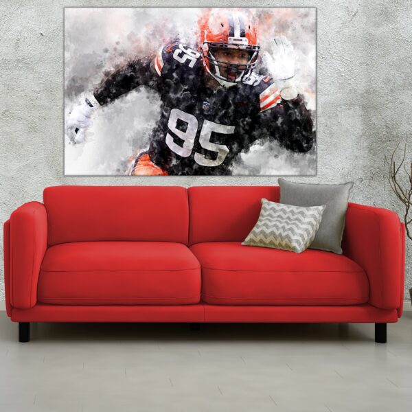 Myles Garrett watercolor, Cleveland Browns wall art, Cleveland Browns Myles Garrett Poster. Canvas, Myles Garrett Cleveland Browns wall art - Image 3