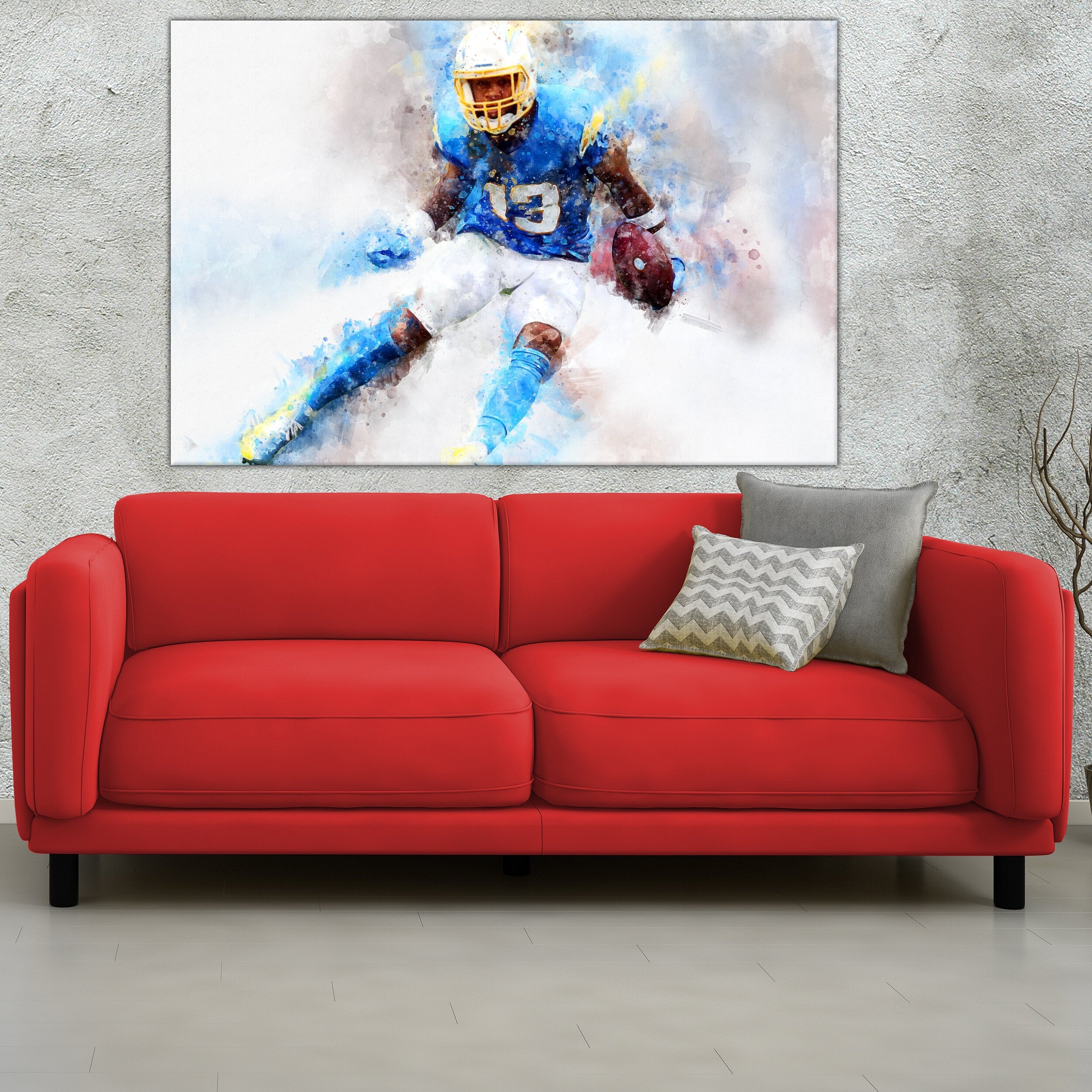 Keenan Allen watercolor, Los Angeles Chargers wall art, Los Angeles Chargers Kennan Allen poster on Canvas - Image 3