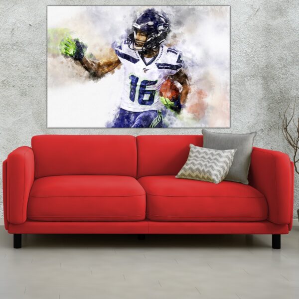 Tyler Lockett watercolor, Seattle Seahawks wall art, Seattle Seahawks Tyler Lockett poster on Canvas - Image 3