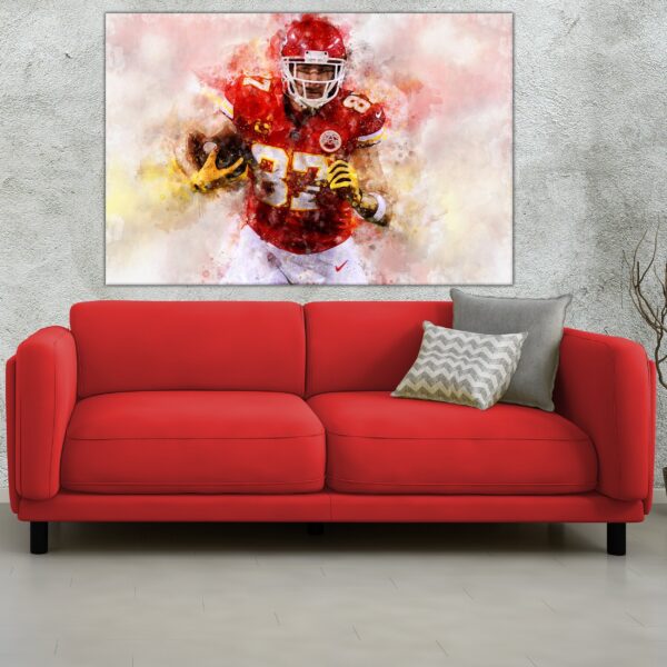 Travis Kelce watercolor, Kansas City Chiefs wall art, Kansas City Chiefs Travis Kelce poster on Canvas - Image 3