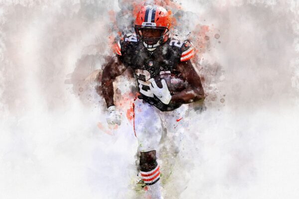 Nick Chubb watercolor, Cleveland Browns wall art, Cleveland Browns Nick Chubb Poster. Canvas, Nick Chubb Cleveland Browns wall art - Image 2