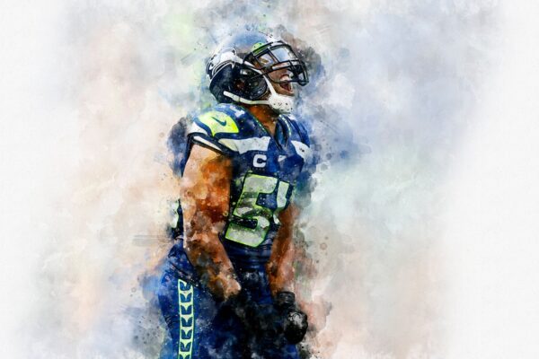 Bobby Wagner watercolor, Seattle Seahawks wall art, Seattle Seahawks Bobby Wagner poster on Canvas - Image 2