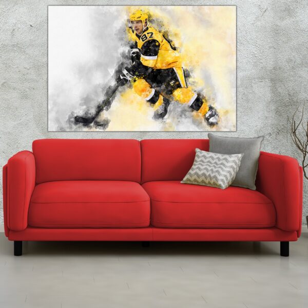 Sidney Crosby watercolor, Pittsburgh Penguins wall art, Penguins Stanley Cup winner Canvas watercolor, Sidney Crosby hockey art wall - Image 3