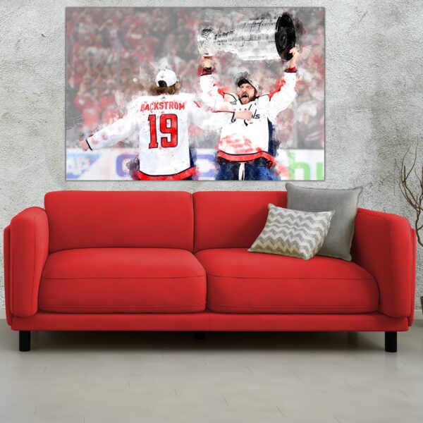 Alex Ovechkin Nick Backstom watercolor, Washington Capital Stanley Cup, Capitals Stanley Cup winner Canvas watercolor, Alex Ovechkin Capital - Image 3