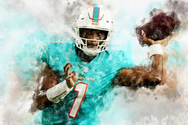 Tua Tagovailoa watercolor, Miami Dolphins wall art,  Miami Dolphins, Tua Tagovailoa Football Canvas, Tua Tagovailoa Miami Dolphins Wall art - Image 2