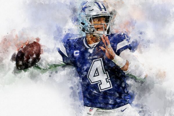 Dak Prescott poster Dallas Cowboy wall art, Dallas Cowboy Quarterback Cowboy Canvas watercolor, Dak Prescott football wall art - Image 2