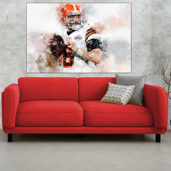 Baker Mayfield watercolor, Cleveland Browns = wall art, Cleveland Browns, Baker Mayfield Football Canvas, Baker Mayfield Cleveland art wall - Image 3