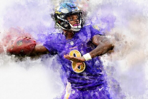 Lamar Jackson watercolor, Baltimore Ravens wall art, Baltimore Ravens, Lamar Jackson Football Canvas, Lamar Jackson Baltimore art wall - Image 2