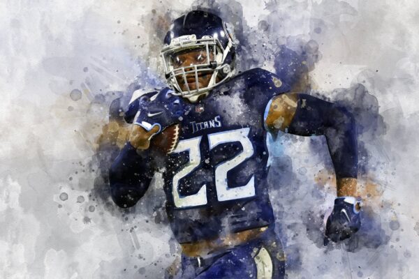 Derek Henry watercolor, Tennessee Titans wall art, Tennessee Titans Derek Henry Poster. Canvas, Derek Henry Tennessee Titans wall art - Image 2