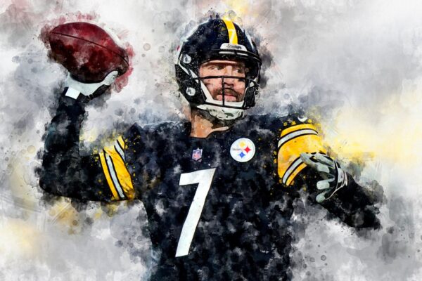 Ben Roethlisberger watercolor, Pittsburgh Steelers wall art, Steelers Super Bowl, Ben Roethlisberger Pittsburgh Steelers wall art poster - Image 2