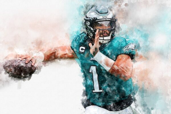 Jalen Hurts watercolor, Philadelphia Eagles wall art, Philadelphia Eagles Jalen Hurts Canvas, Jalen Hurts Eagles wall art - Image 2