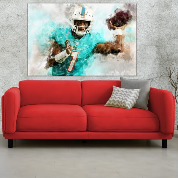 Tua Tagovailoa watercolor, Miami Dolphins wall art,  Miami Dolphins, Tua Tagovailoa Football Canvas, Tua Tagovailoa Miami Dolphins Wall art - Image 3