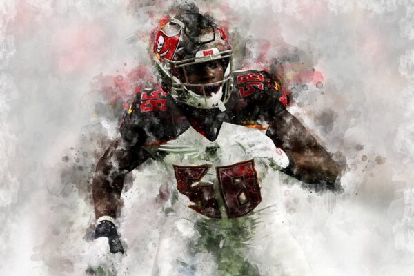 Shaquil Barrett watercolor, Tampa Bay Bucs wall art, Tampa Bay Bucs Shaquil Barrett poster on Canvas - Image 2