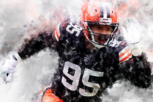 Myles Garrett watercolor, Cleveland Browns wall art, Cleveland Browns Myles Garrett Poster. Canvas, Myles Garrett Cleveland Browns wall art - Image 2