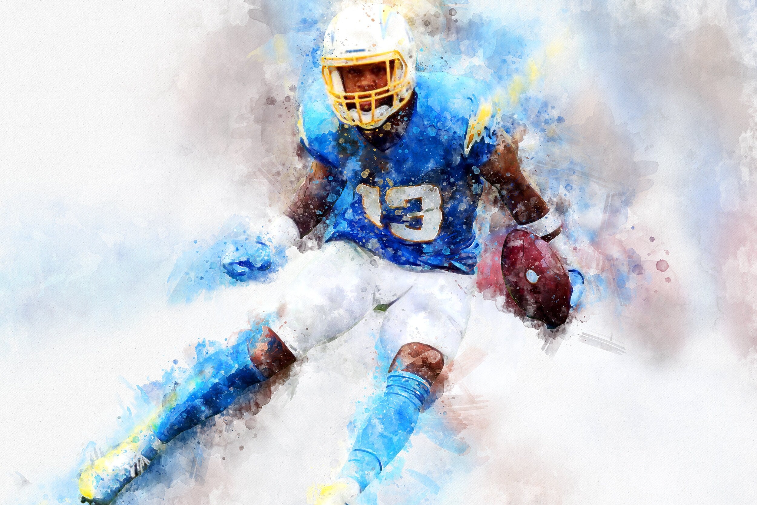 Keenan Allen watercolor, Los Angeles Chargers wall art, Los Angeles Chargers Kennan Allen poster on Canvas - Image 2
