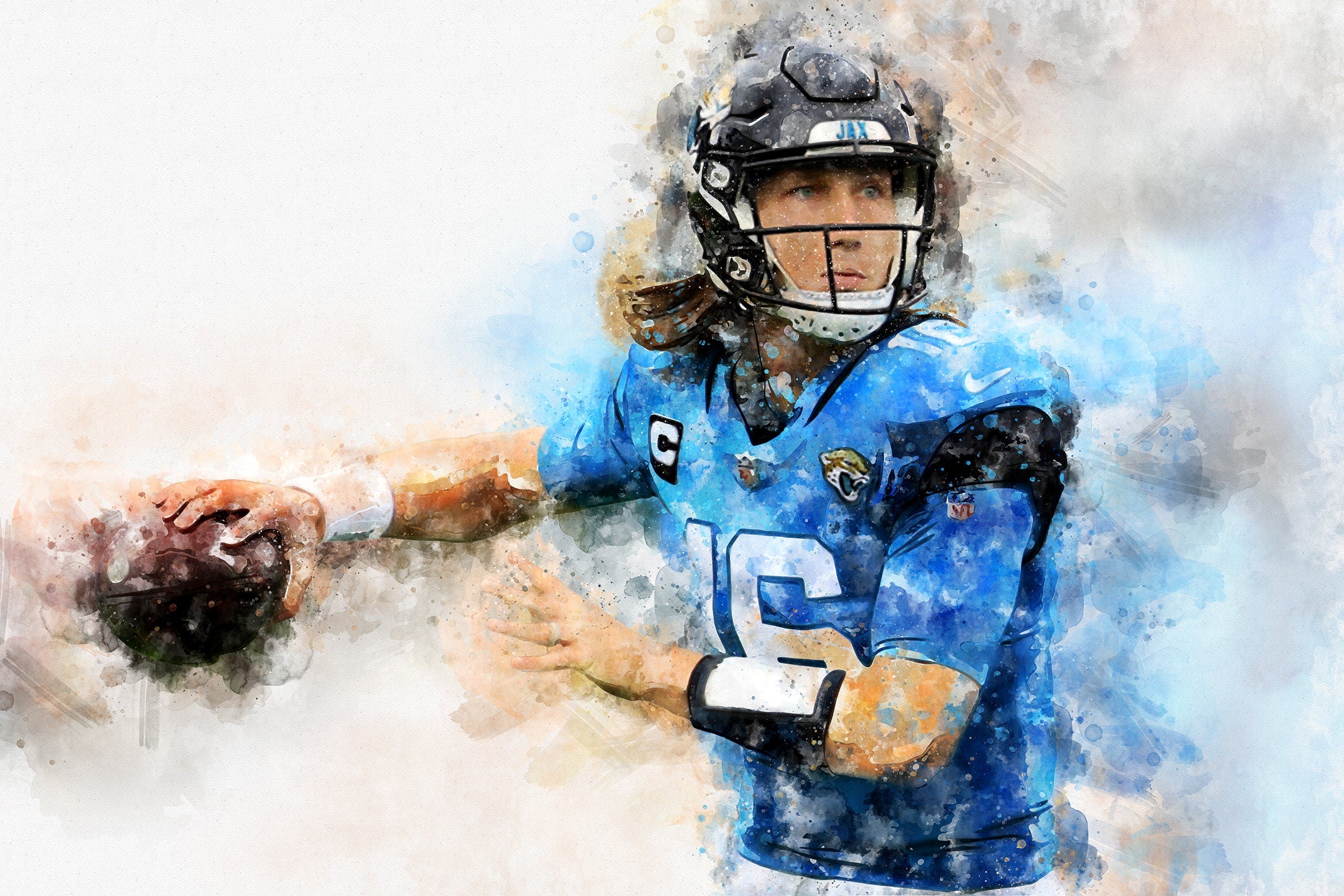 Trevor Laurence watercolor, Jacksonville Jaguars wall art, Jacksonville Jaguars Trevor Laurence poster on Canvas - Image 2