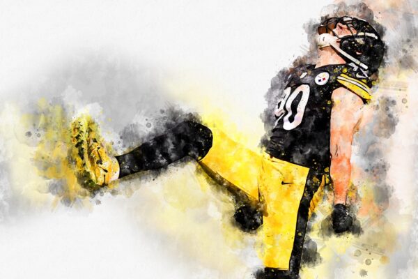 TJ Watt watercolor, Pittsburgh Steelers wall art, Pittsburgh Steelers TJ Watt poster on Canvas, TJ Watt poster - Image 2