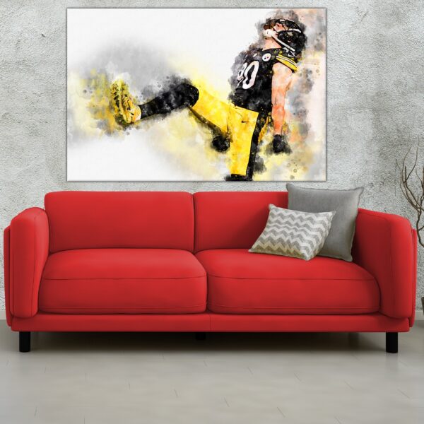 TJ Watt watercolor, Pittsburgh Steelers wall art, Pittsburgh Steelers TJ Watt poster on Canvas, TJ Watt poster - Image 3