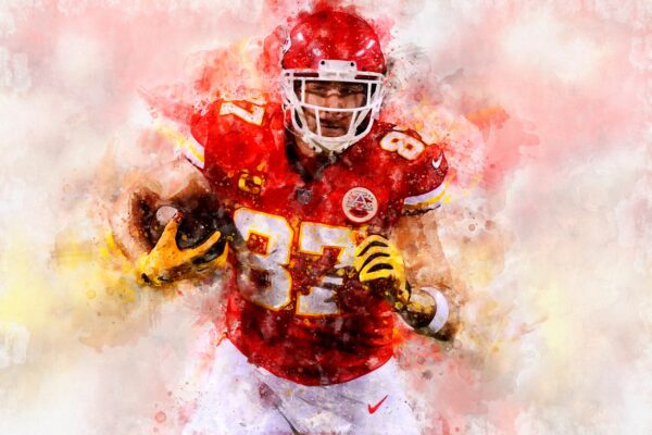 Travis Kelce watercolor, Kansas City Chiefs wall art, Kansas City Chiefs Travis Kelce poster on Canvas - Image 2