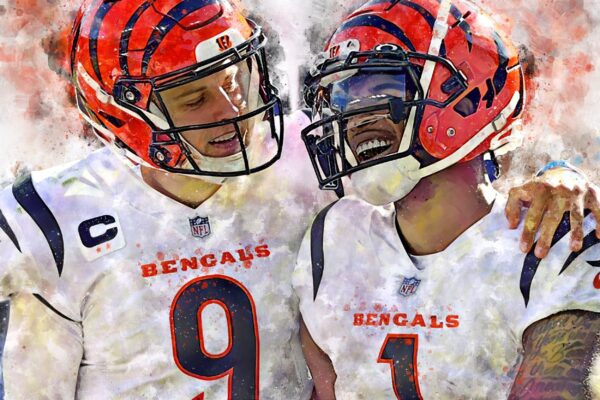 Joe Burrow and Ja'Marr Chase poster watercolor, Cincinnati Bengals Super Bowl, Joe Burrow Cincinnati Bengals poster. Ja/Marr Chase, - Image 2