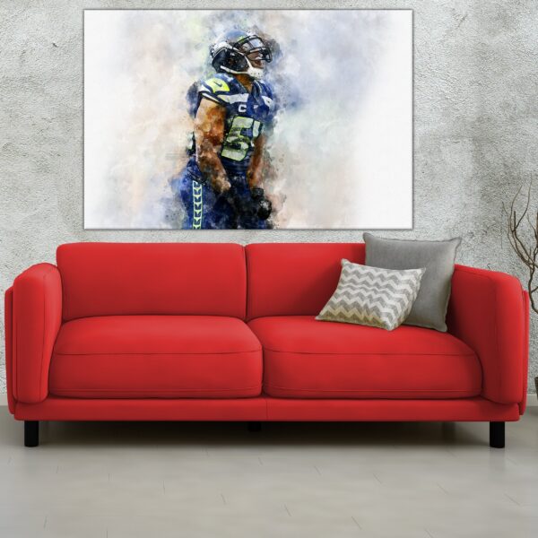 Bobby Wagner watercolor, Seattle Seahawks wall art, Seattle Seahawks Bobby Wagner poster on Canvas - Image 3