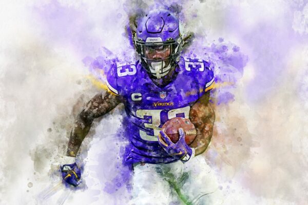 Dalvin Cook watercolor, Minnesota Vikings wall art, Minnesota Vikings Dalvin Cook Poster. Canvas, Dalvin Cook Minnesota Vikings wall art - Image 2