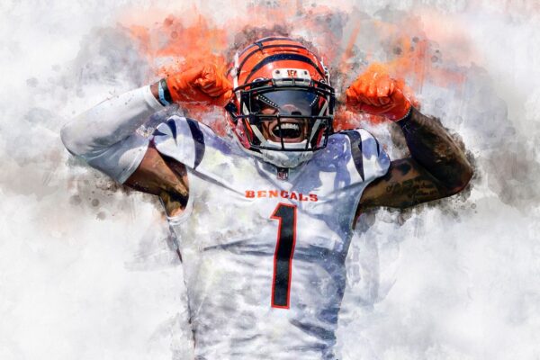 Ja'Marr Chase poster watercolor, Cincinnati Bengals Super Bowl, Ja'Marr Chase Cincinnati Bengals poster. Ja'Marr Chase, - Image 2