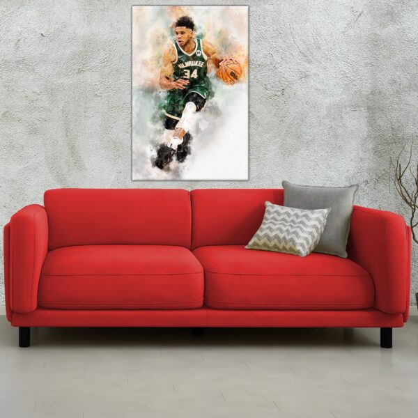 Giannis Antetokounmpo watercolor, Milwaukee Bucks wall art, Bucks NBA Championship winner Canvas, Giannis Antetokounmpo Bucks art wall - Image 3
