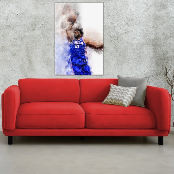 Joel Embiid watercolor, Philadelphia 76ers wall art, 76ers NBA Championship winner Canvas, Joel Embiid 76ers art wall - Image 3