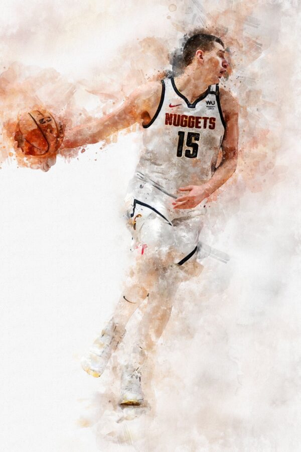 Nikola Jokić watercolor, Denver Nuggets wall art, Nuggets NBA Championship winner Canvas, Nikola Jokić Nuggets art wall - Image 2