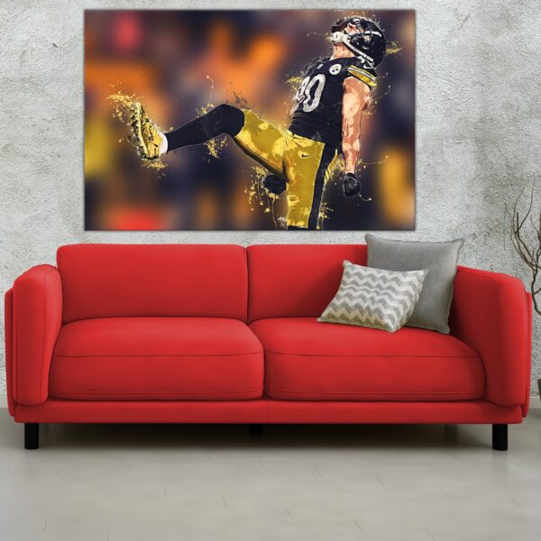 TJ Watt watercolor, Pittsburgh Steelers wall art, Pittsburgh Steelers TJ Watt poster on Canvas, TJ Watt poster - Image 4