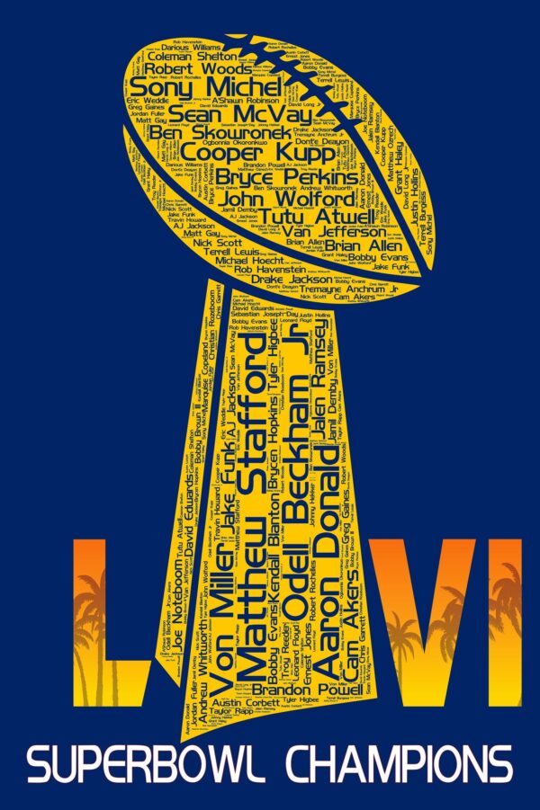 Los Angeles Rams Superbowl canvas, Los Angeles Rams wall art, Los Angeles Rams ,  Los Angeles Rams Champions wall art, Matt Stafford poster - Image 2