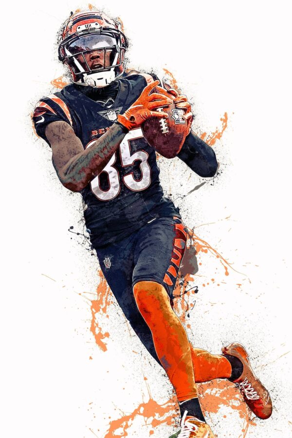 Tee Higgins poster watercolor, Cincinnati  wall art, Tee Higgins Cincinnati Bengals wall art poster, Cincinnati Bengals  wall art - Image 2