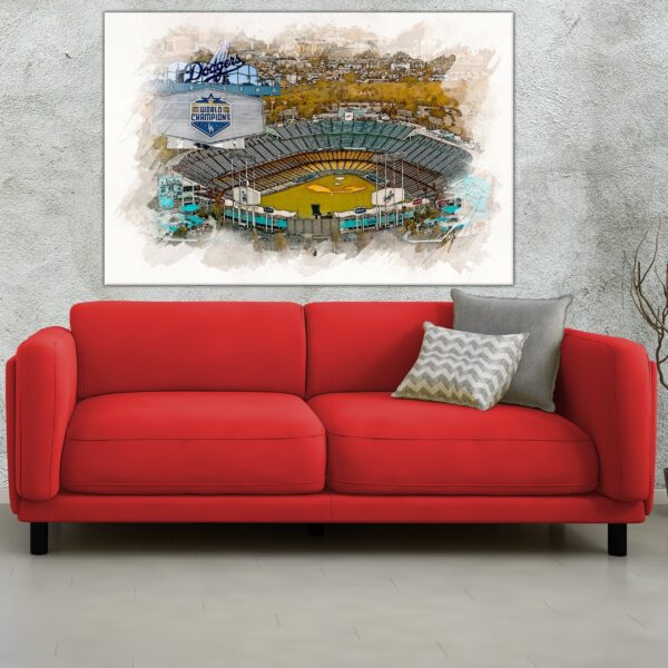 Canvas-Print of Dodger Stadium Artwork, Dodger Stadium watercolor sketch, Los Angeles Dodgers, Los Angeles Dodgers Collage,, Pro - Image 2