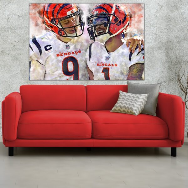 Joe Burrow and Ja'Marr Chase poster watercolor, Cincinnati Bengals Super Bowl, Joe Burrow Cincinnati Bengals poster. Ja/Marr Chase, - Image 3