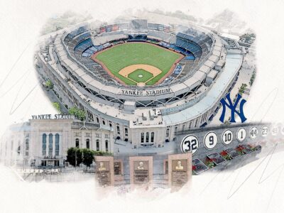 Yankee Stadium Artwork, Yankee Stadium watercolor sketch, Monument Park, New York Yankees Collage,, Pro