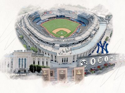 Canvas-Print of Yankee Stadium Artwork, Yankee Stadium watercolor sketch, Monument Park, New York Yankees Collage,, Pro