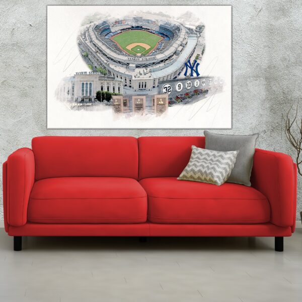 Yankee Stadium Artwork, Yankee Stadium watercolor sketch, Monument Park, New York Yankees Collage,, Pro - Image 2