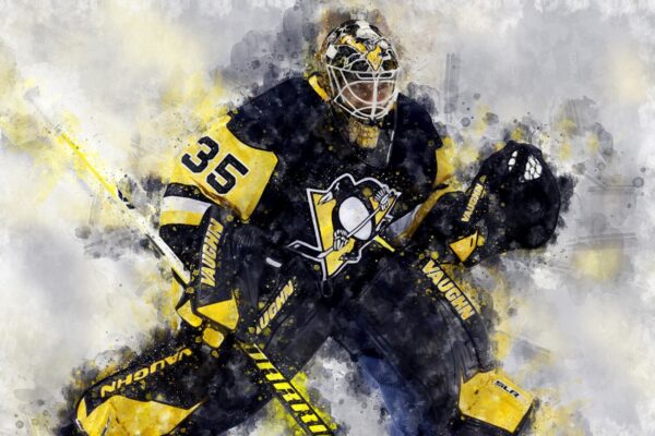 Tristan Jarry watercolor, Pittsburgh Penguins wall art, Penguins Stanley Cup winner Canvas watercolor, Tristan Jarry hockey art wall - Image 2