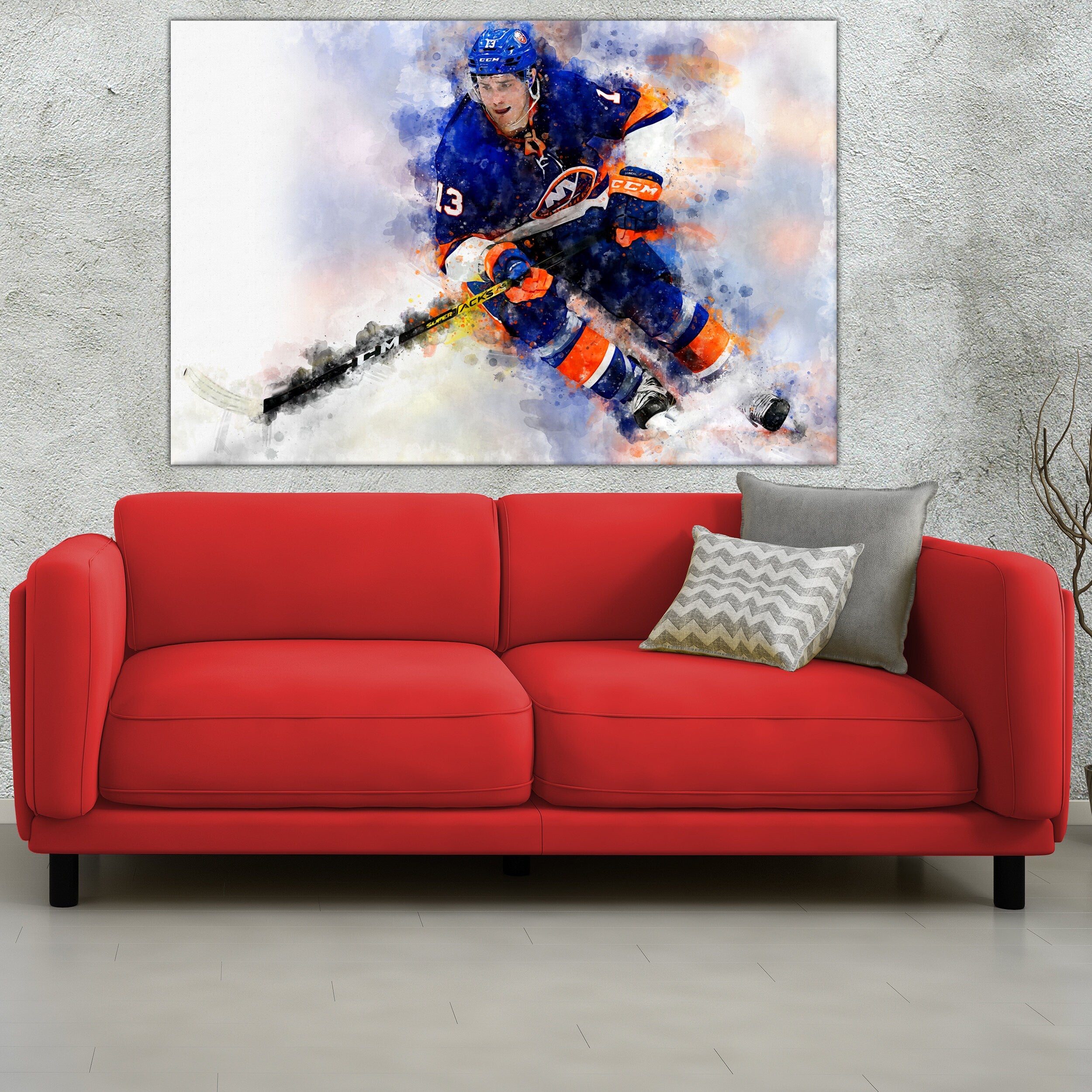 Mathew Barzal watercolor, New York Islanders wall art, Islanders Stanley Cup, Mathew Barzal Poster, New York Islanders hockey art wall - Image 3