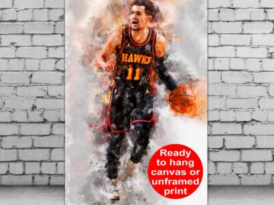 Trae Young on canvas watercolor, Atlanta Hawks wall art, Trae Young poster Canvas,  Trae Young wall art