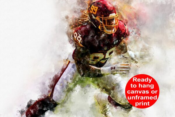 Chase Young watercolor, Washington Football Team wall art, Chase Young Washington Football Team wall art poster,  Carolina wall art