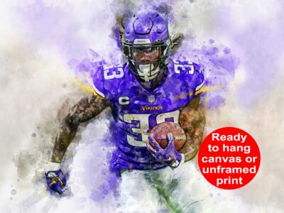 Dalvin Cook watercolor, Minnesota Vikings wall art, Minnesota Vikings Dalvin Cook Poster. Canvas, Dalvin Cook Minnesota Vikings wall art