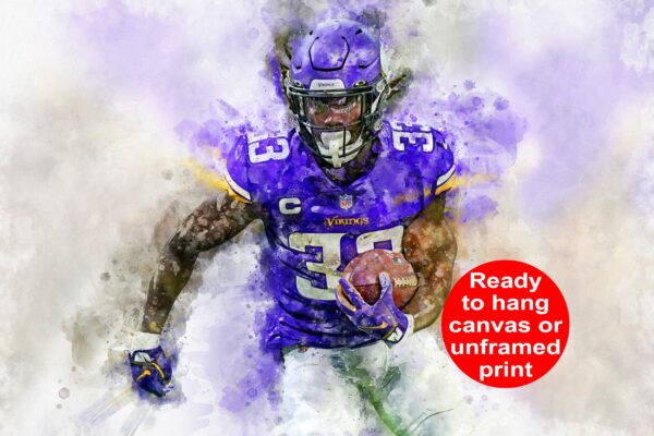 Dalvin Cook watercolor, Minnesota Vikings wall art, Minnesota Vikings Dalvin Cook Poster. Canvas, Dalvin Cook Minnesota Vikings wall art