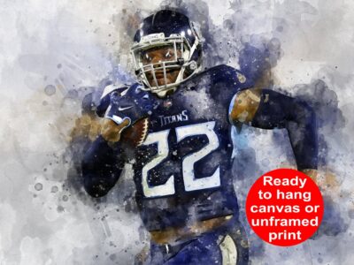 Derek Henry watercolor, Tennessee Titans wall art, Tennessee Titans Derek Henry Poster. Canvas, Derek Henry Tennessee Titans wall art