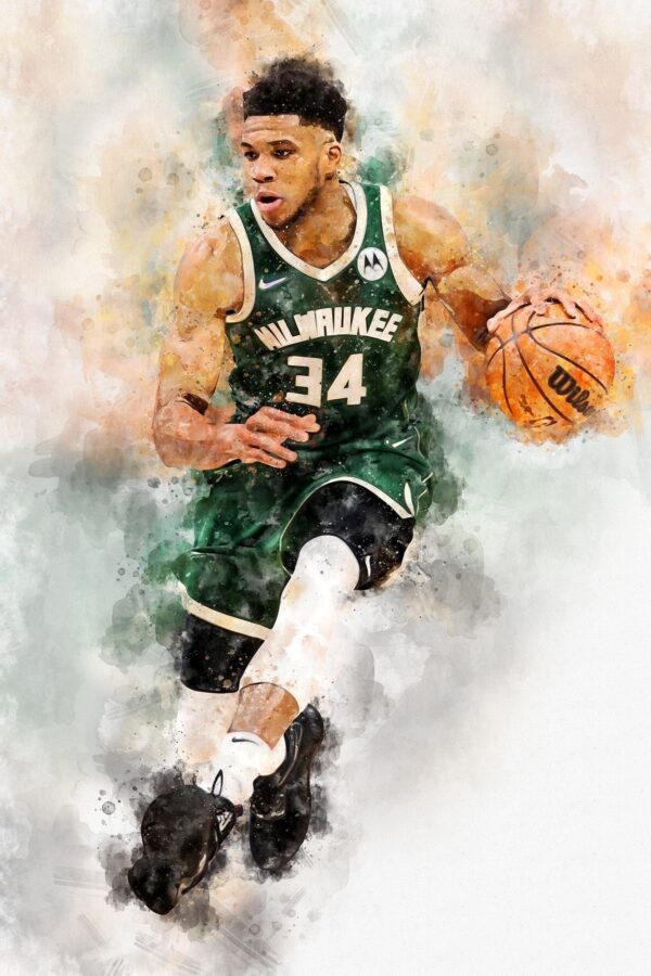 Giannis Antetokounmpo watercolor, Milwaukee Bucks wall art, Bucks NBA Championship winner Canvas, Giannis Antetokounmpo Bucks art wall - Image 2